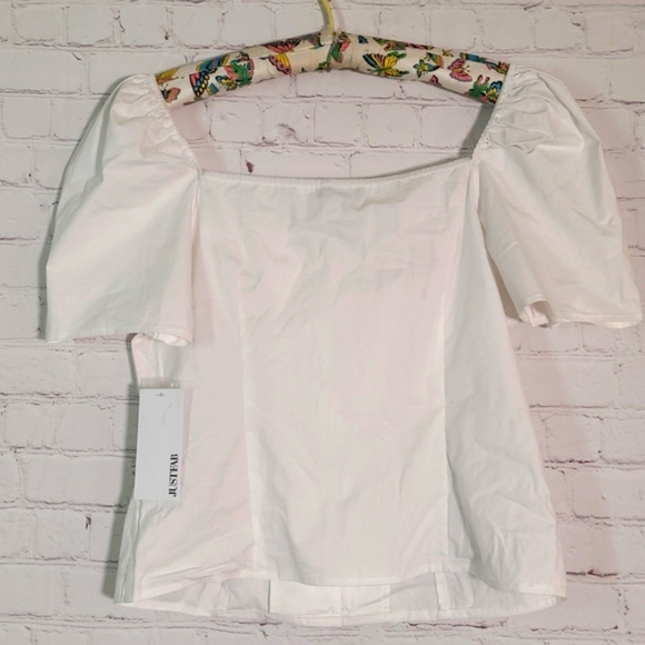 🆕️NWT JustFab White Babydoll Button Front Plunge Top Tee Shirt Womens Size L - Picture 13 of 17